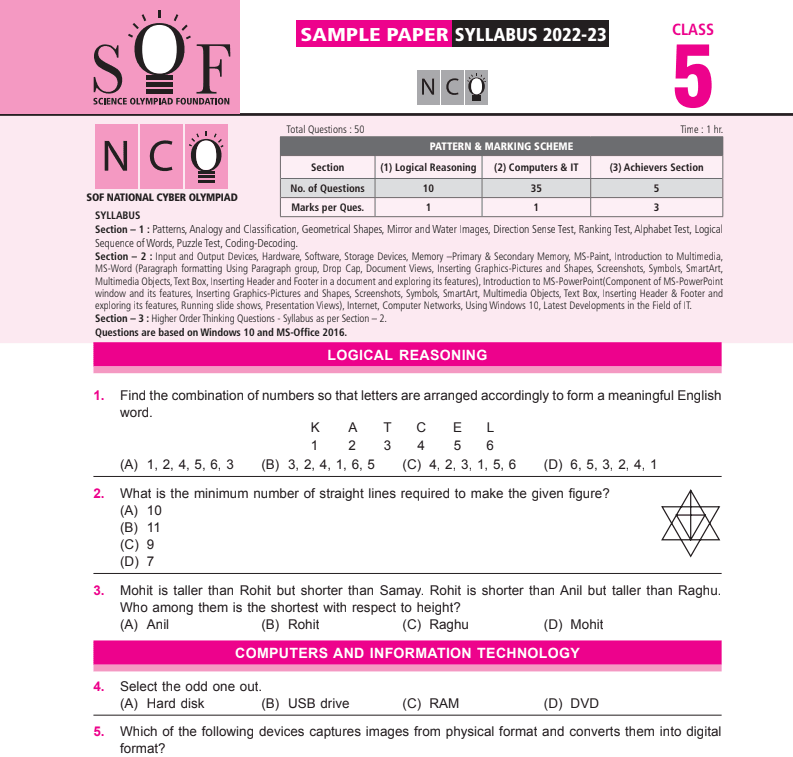 OFFICIAL CLASS 5 NCO CYBER OLYMPIAD SAMPLE QUESTION PAPER Olympiad tester