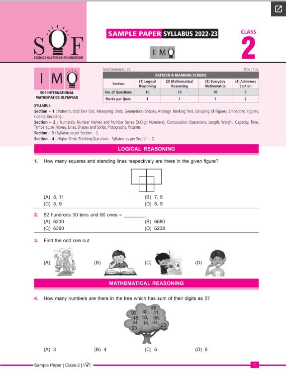 Class 2 Imo Sample Paper Free Download Olympiad Tester