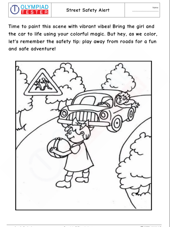 Kindergarten Coloring Worksheet: Street Safety Alert 