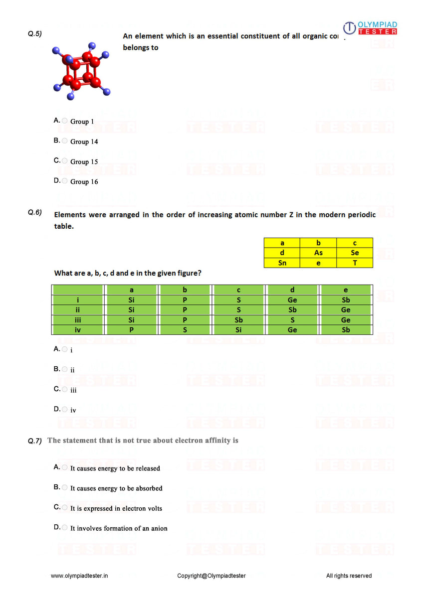 Science Olympiad Class 10 Sample question paper 05 Olympiad tester