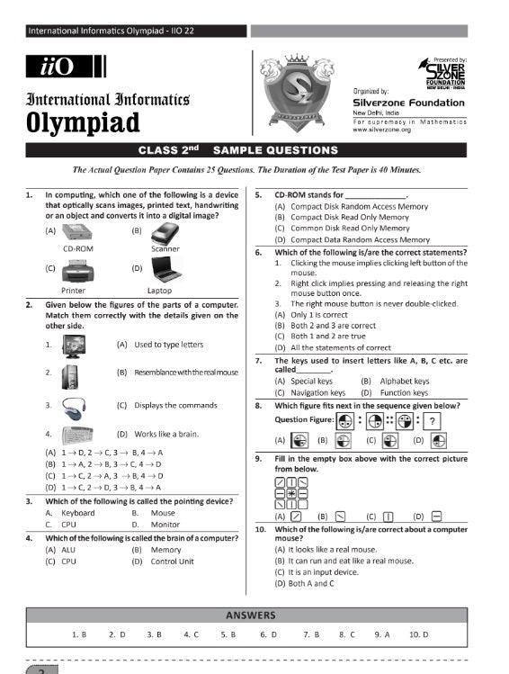 Class 2 International Informatics Olympiad Iio Sample Paper Olympiad Tester 1142