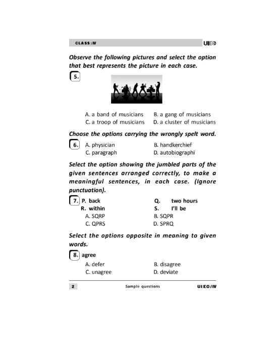 Official Class 4 Uieo English Olympiad Sample Question Paper Olympiad Tester 6367