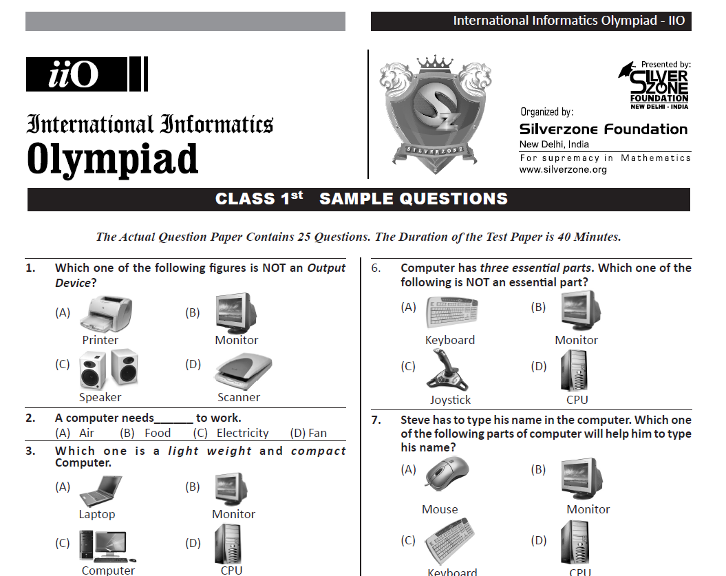 Cyber Olympiad For Class 1 Sample Question Paper 02 Olympiad Tester 9435