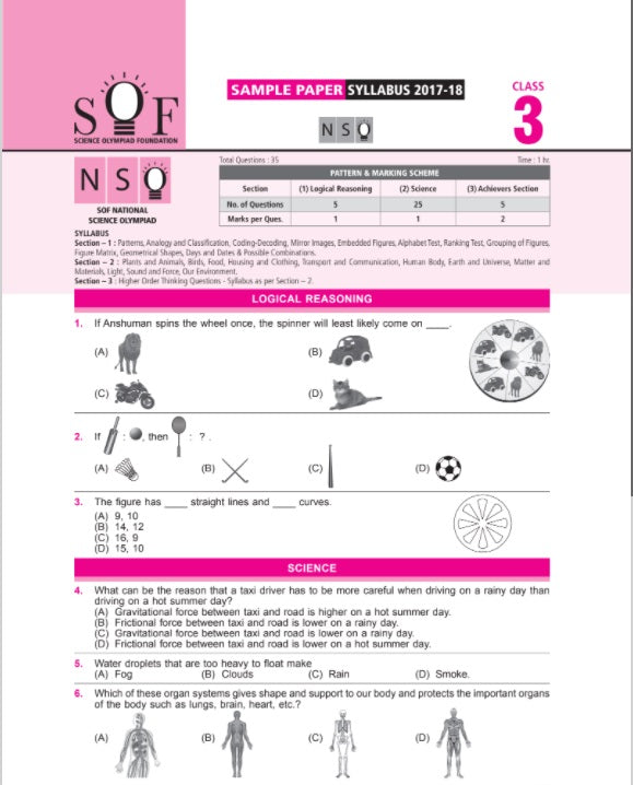 Class 3 Nso Free Sample Paper With Syllabus Olympiad Tester