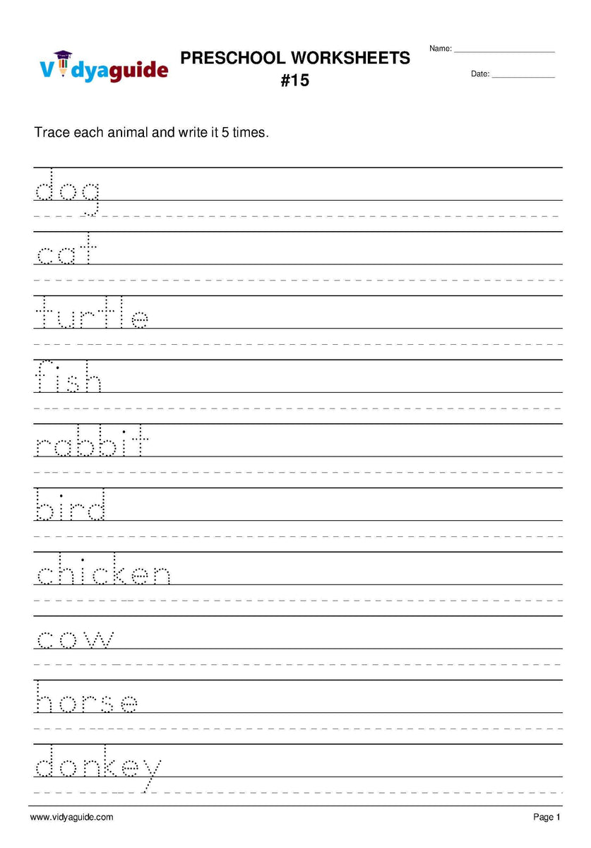 Free Printable Preschool Tracing Worksheet - 15 