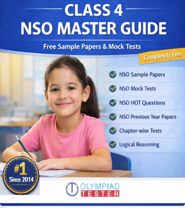 Class 4 NSO Master Guide by Olympiadtester featuring free mock tests, sample papers, HOT questions and logical reasoning practice.