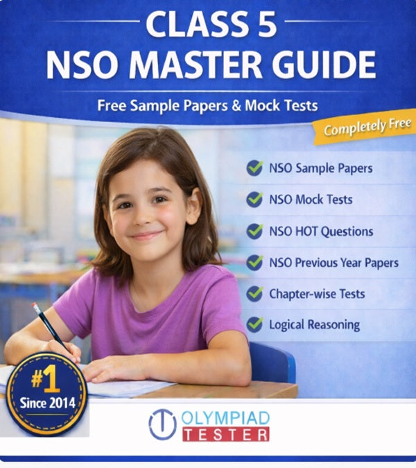 Class 5 NSO Master Guide by Olympiadtester featuring free mock tests, sample papers, HOT questions and logical reasoning practice.