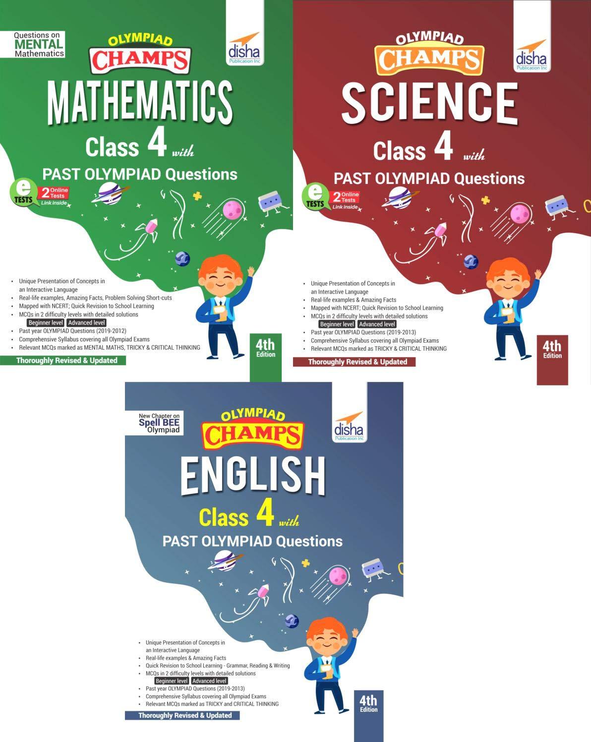 Olympiad Champs Science, Mathematics, English Class 4 with Past Questions 4th Edition (set of 3 books) - Olympiad tester