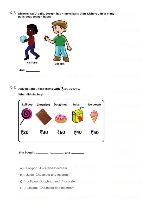Class 1 Maths Higher order thinking skills HOTS - Odd one out - PDF Worksheet 01