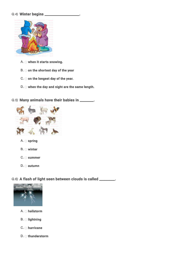 Class 1 Science - Weather and sky - Practice test 02
