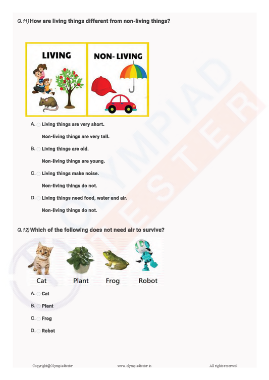Class 1 NSO Practice test - Living and Non-living things