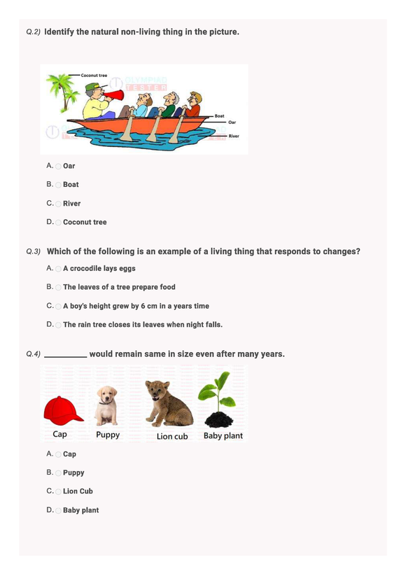 Class 1 Science - Living & Non-living things - Practice test 03