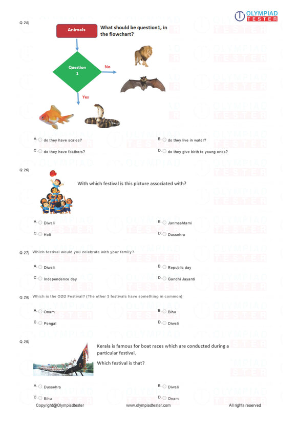 Class 1 NSO Science Olympiad - Sample mock test paper #20