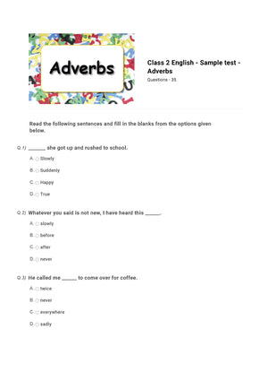 Class 2 English sample paper on adverbs