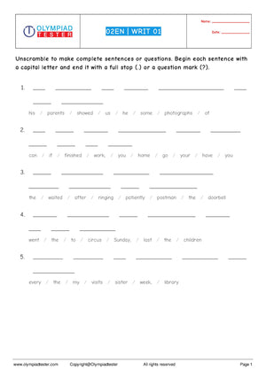 Class 2 English Sentence Scramble Sample papers