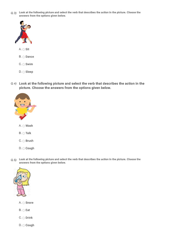 Class 2 English sample paper on verbs