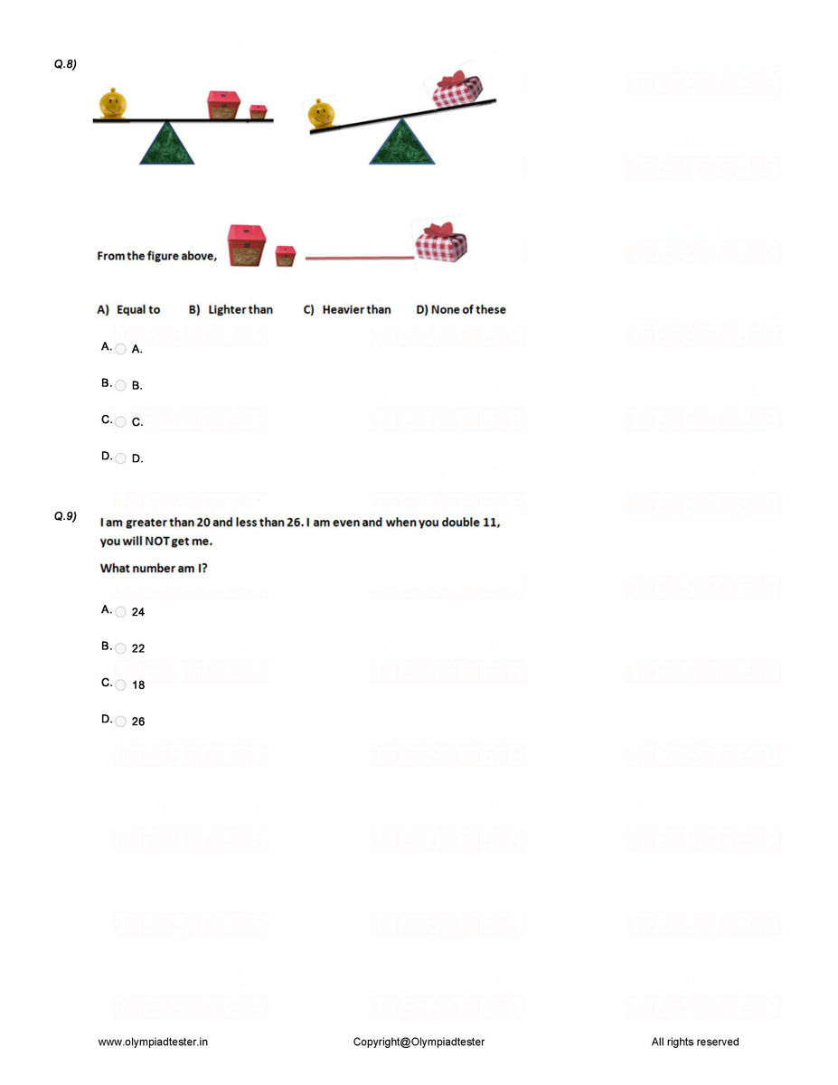 Maths Olympiad For Class 4 - Sample Mock Test Paper 09 | Olympiad Tester