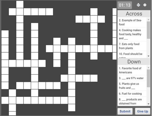 CBSE Class 3 Science crossword on food we eat