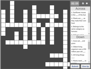 Grade 2 Science crossword - Living and non-living things