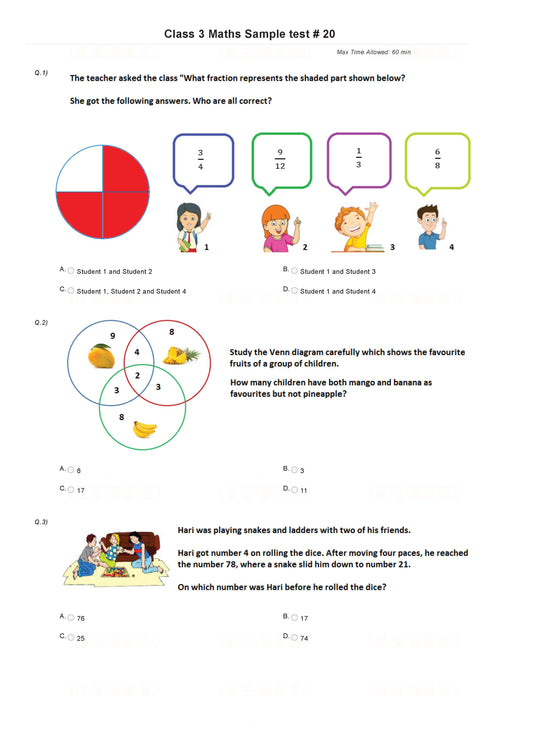 Class 3 IMO Maths Olympiad sample paper - Worksheet 1
