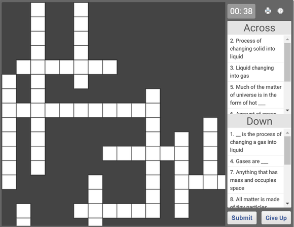 CBSE Class 3 Science crossword on matter and materials