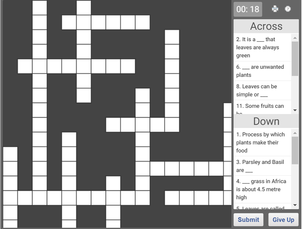 Online Science crosswords - Plant facts | Olympiad tester