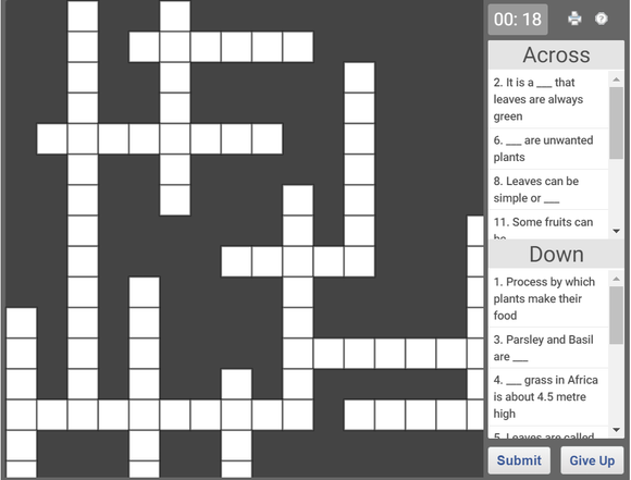 CBSE Class 3 Science Online crossword on Plant facts
