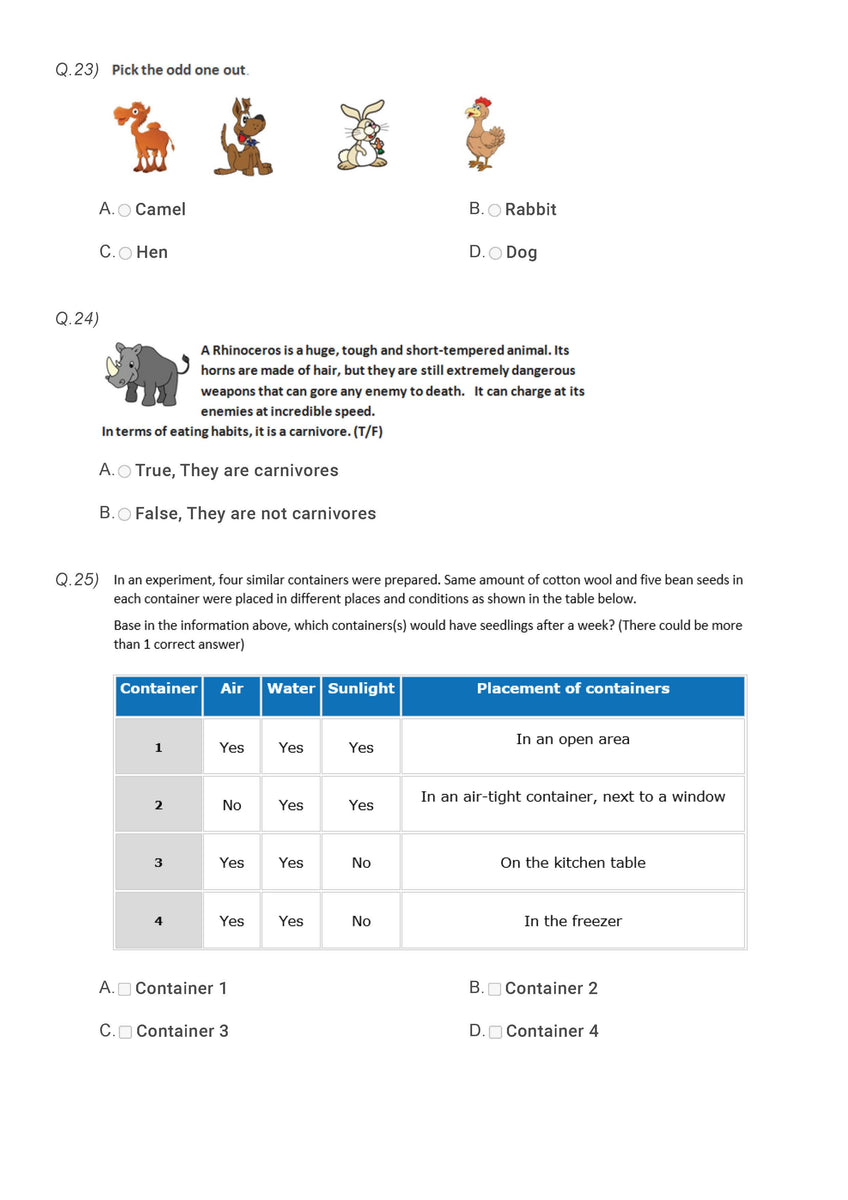 Science Olympiad Class 3 Sample question paper 11 Olympiad tester