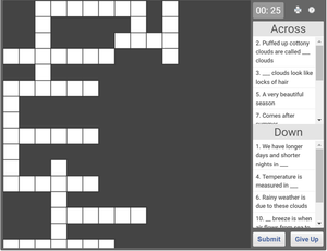 Online Science crossword on Weather and Seasons