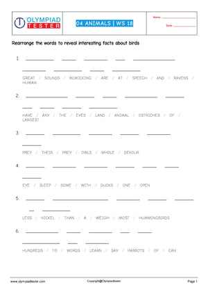 CBSE Class 4 Science HOTS Worksheets - Animals - Set 04