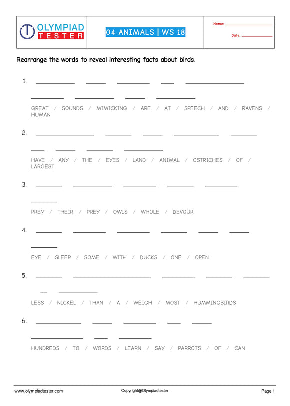 CBSE Class 4 Science HOTS Worksheets - Animals - Set 04