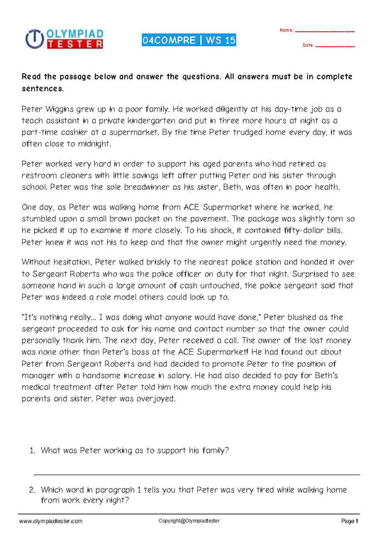 Unseen Passage for Class 4 - Passage 16