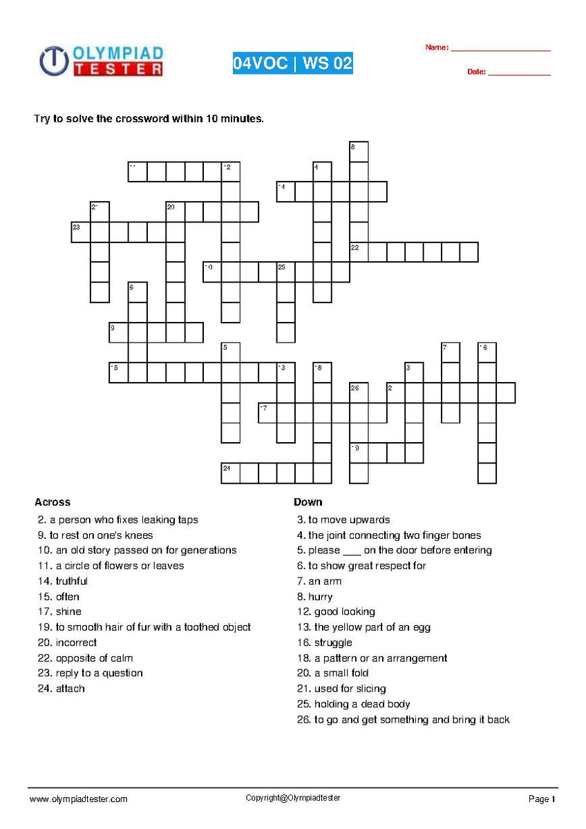 Grade 5 Science - Animals crossword puzzle #1 | Olympiad tester