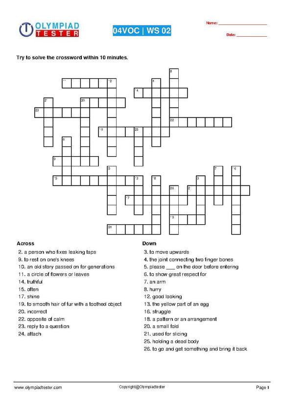 Grade 5 Science - Animals crossword puzzle #1