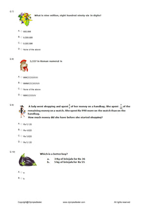 Math Olympiad Worksheet for Class 4 - Number sense