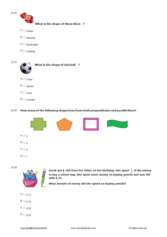 Maths Olympiad Worksheet for Class 4 IMO