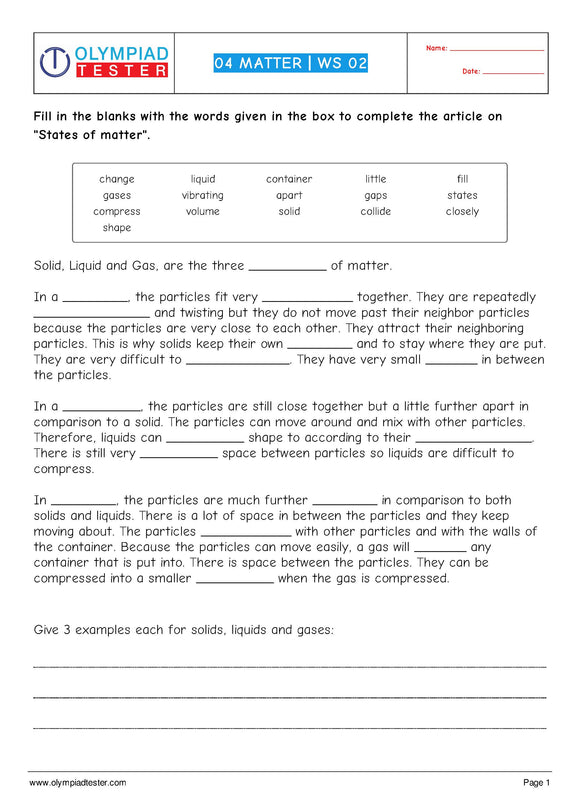 CBSE Class 4 Science HOTS Worksheets - Matter and materials - Set 01