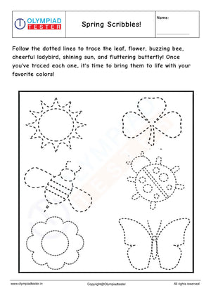 Kindergarten Worksheet - Springtime Tracing & coloring