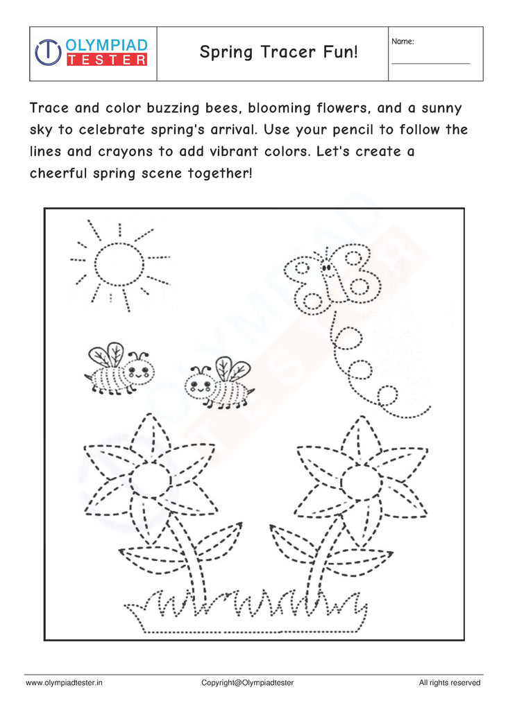 Kindergarten Spring Tracing and Coloring Worksheet
