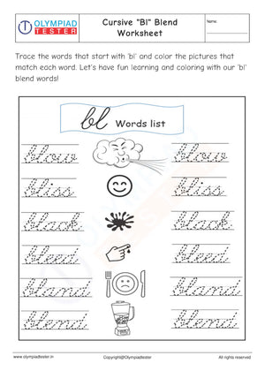 Cursive "Bl" Blend Worksheet