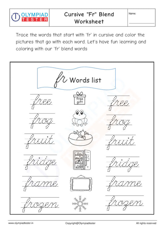 Cursive "Fr" Blend Worksheet