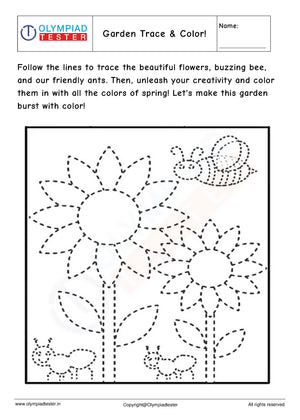 Spring Garden Tracing Worksheet for Kindergarten