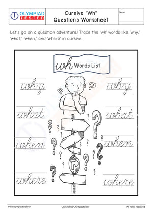 Cursive "Wh" Questions Worksheet