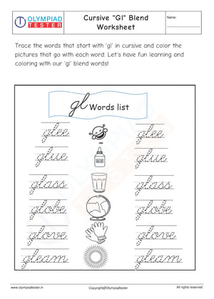 Cursive "Gl" Blend Worksheet