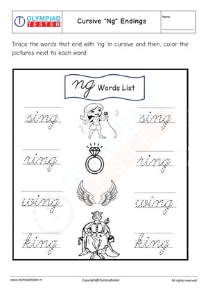 Cursive "Ng" Ending Words Worksheet