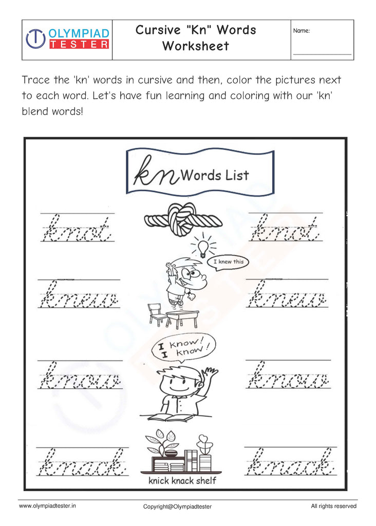 Cursive "Kn" Words Worksheet