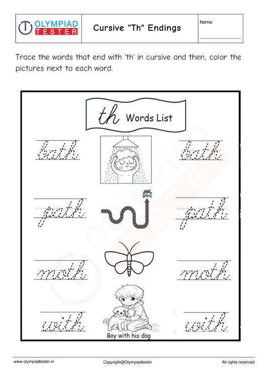 Cursive "Th" Ending Words Worksheet