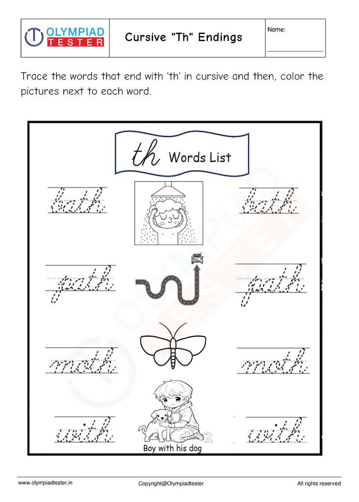 Cursive "Th" Ending Words Worksheet