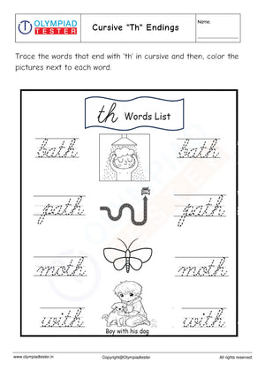 Cursive "Th" Ending Words Worksheet