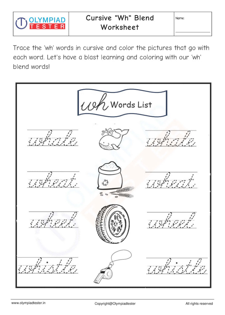 Cursive "Wh" Blend Worksheet